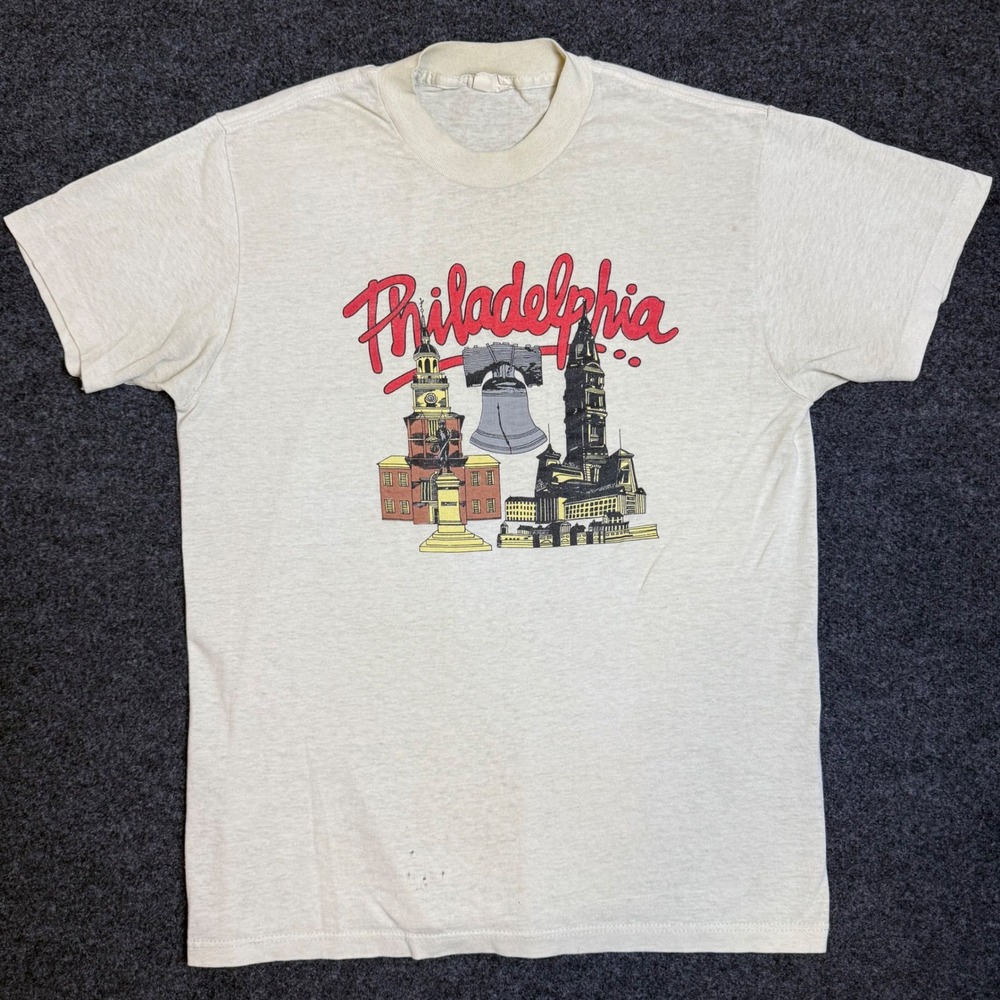 Vintage Philadelphia T Shirt Mens M Oatmeal Souvenir Liberty Bell Single Stitch